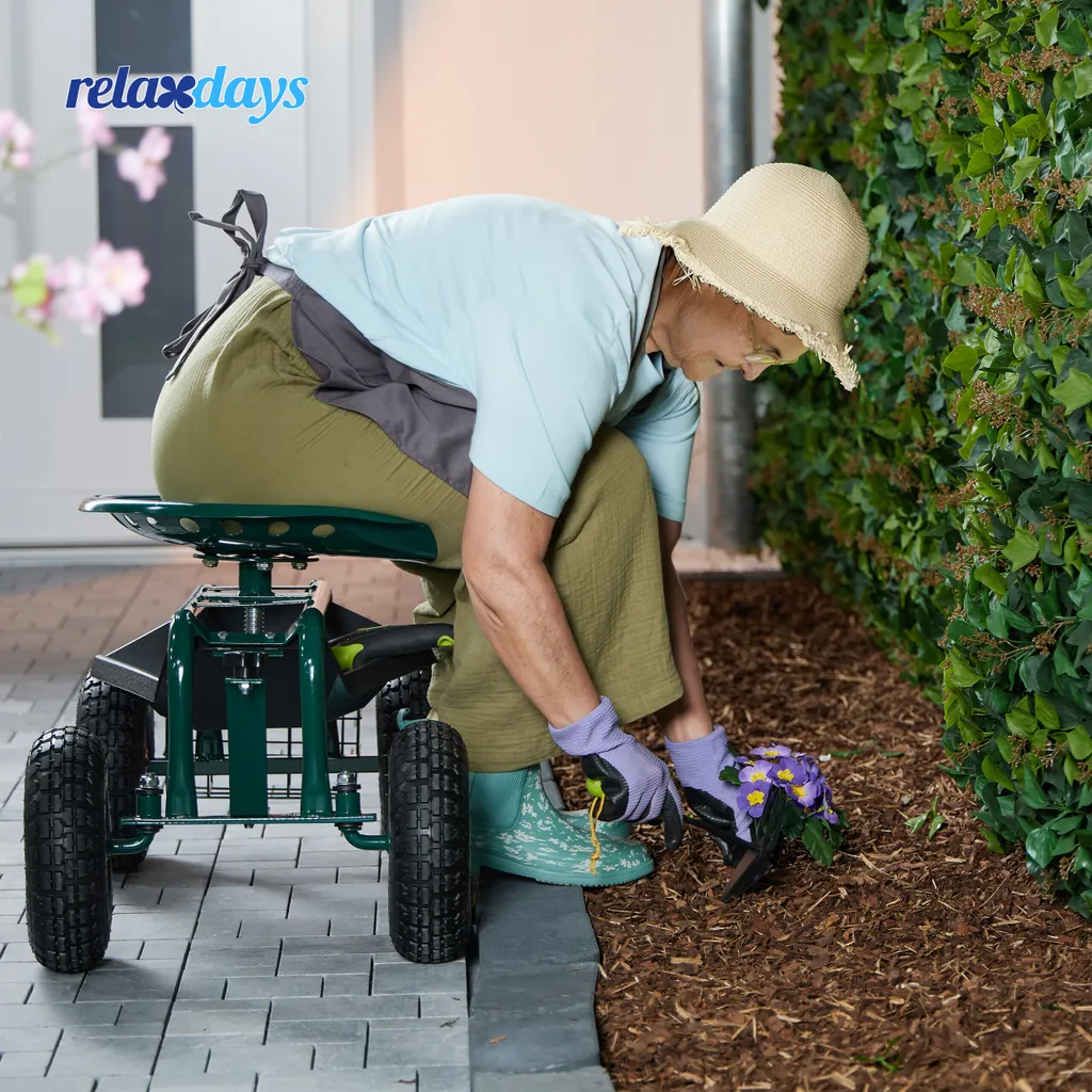 Siège de Jardin Roulant Multi-Usage avec Bac de Rangement Robuste - 2