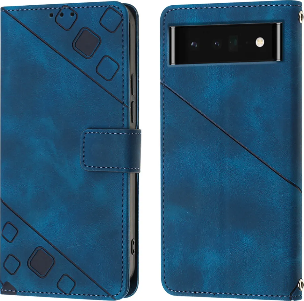 Custodia Elegante Blu per Google Pixel 6 Pro in Pelle Goffrata Stand