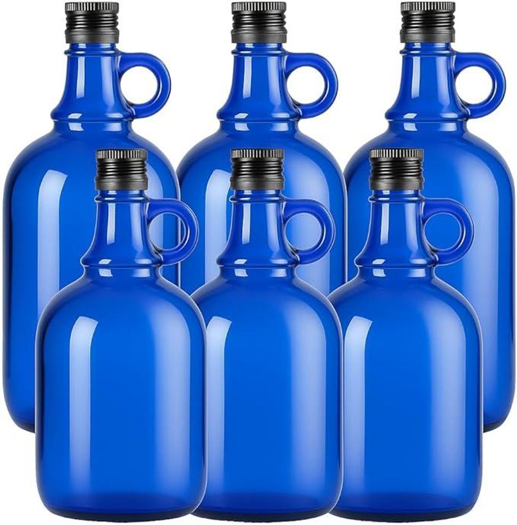 Blaue Glasflasche 1 L mit Ausgießer & Schraubverschluss – Produktbild 