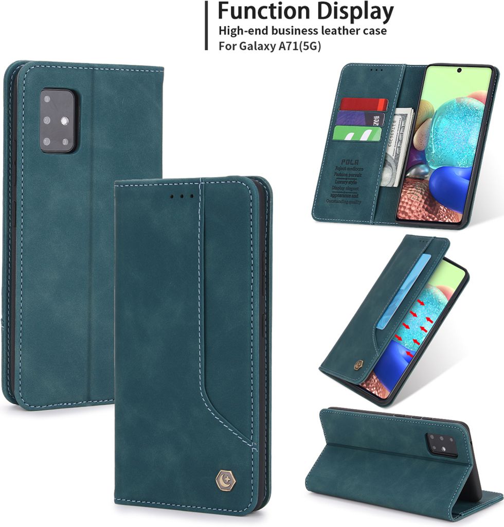 Galaxy A71 5G Hülle, LaimTop Retro Kunstledertasche Schutzhülle mit Kartenfach Standfunktion für Samsung Galaxy A71 5G Blau