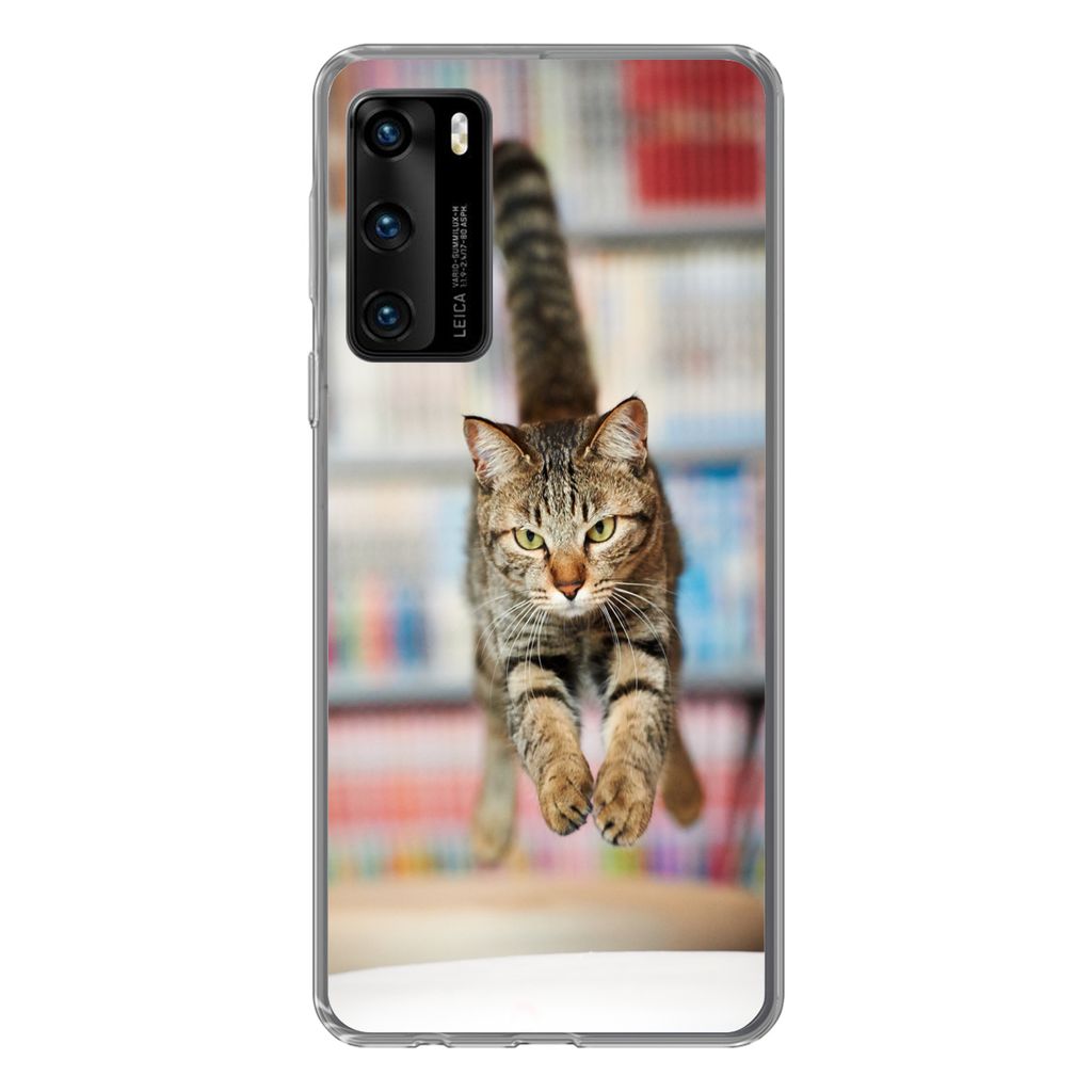 MuchoWow Handyhülle Schutzhülle Hülle für Huawei P40 Katze - Frühling - Stuhl Silikon Softcase Handy Hülle - Handytasche