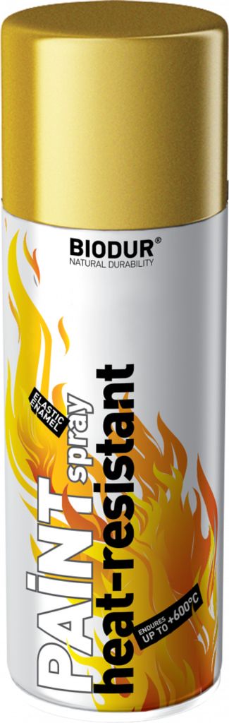 Biodur | Hitzefester Lack - Gold - 400ml, Motorlack, Backofenspray, Korrosionsschutz, Sprühfarbe