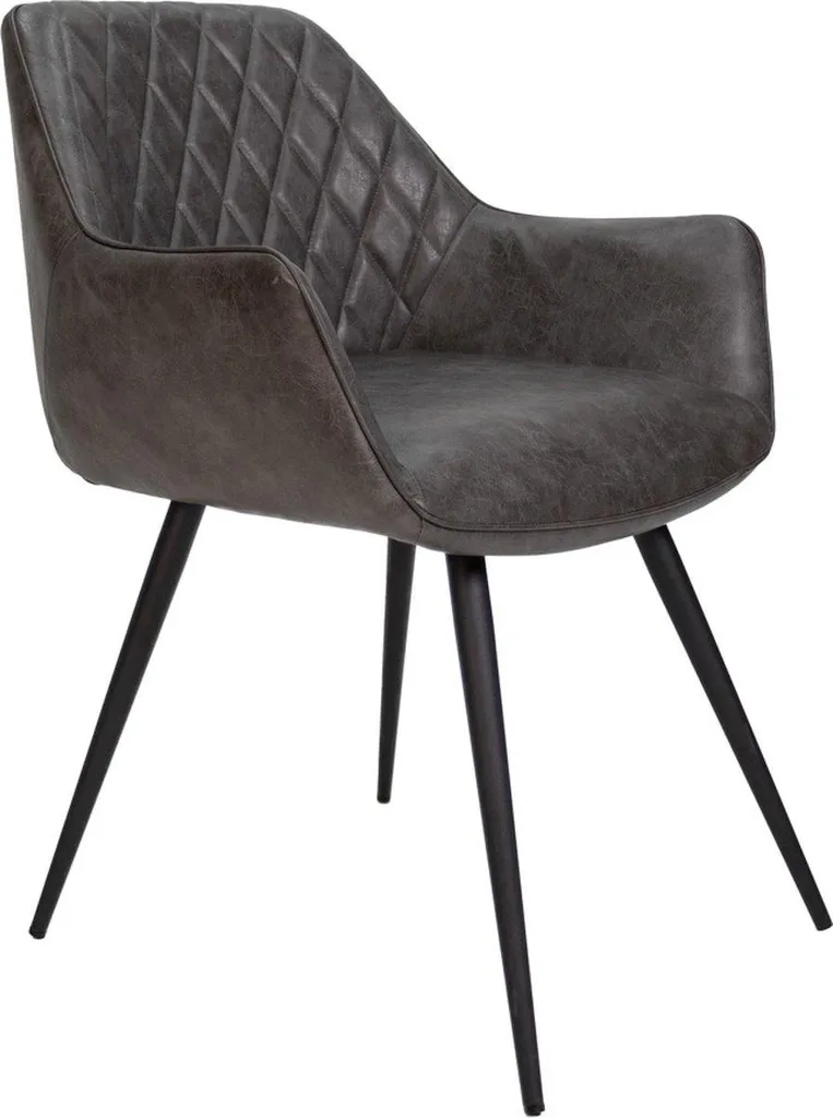 Chaise de table confortable en simili cuir gris Happyment Gerio métal