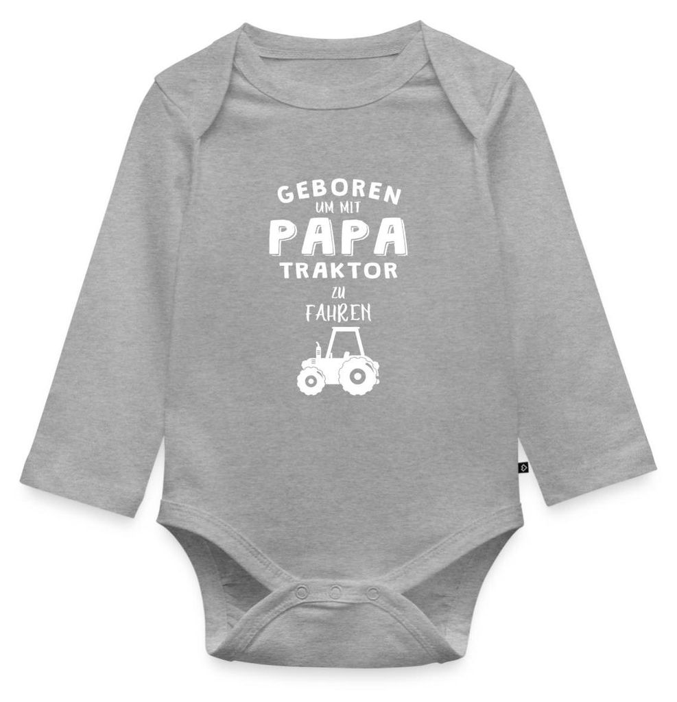 Spreadshirt Geboren Um Mit Papa Traktor Zu Fahren Tages Baby Body Langarm, 80 (9-12 M.), Grau meliert