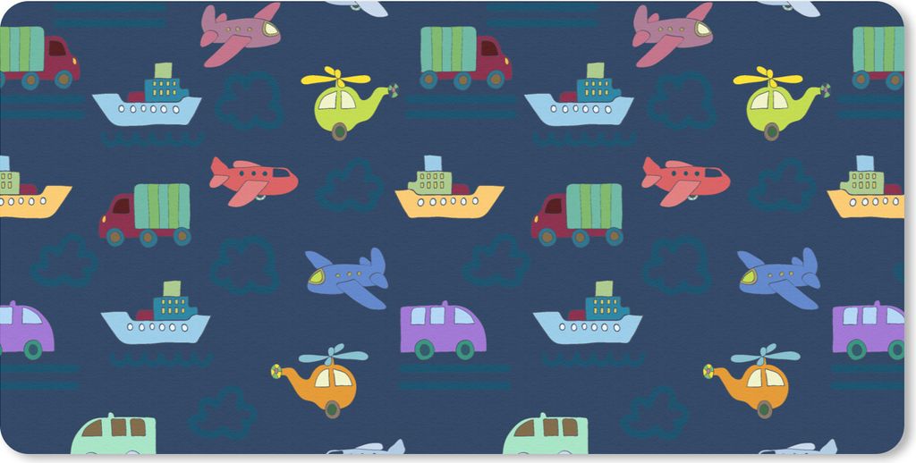 MuchoWow Schreibtischunterlage Muster - Flugzeug - Boot - Lastwagen - Junge - Kinder - Kinder 80x40 cm - XXL Mauspad - Gaming Mauspad