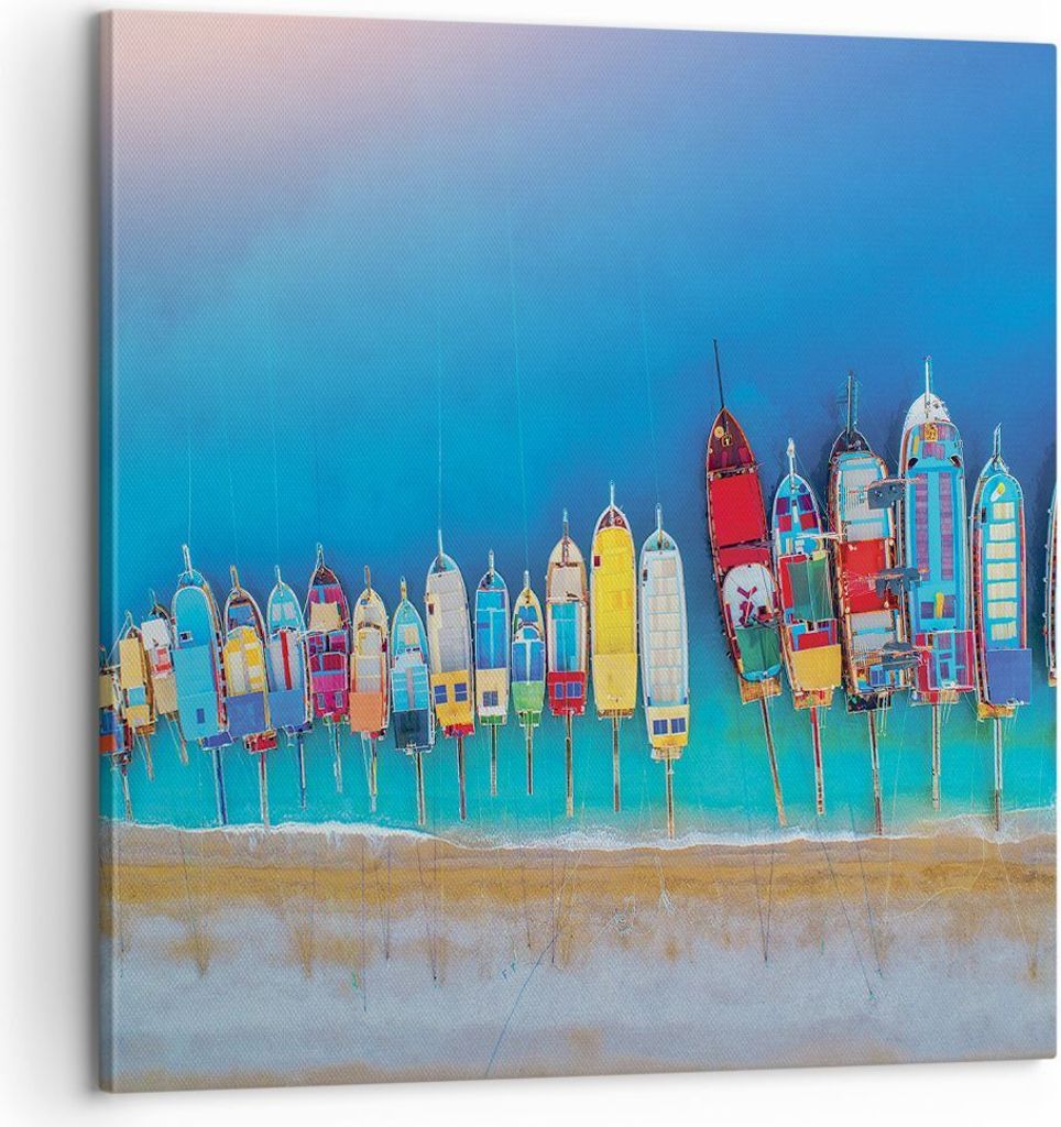 Bild auf Leinwand - Leinwandbild - Einteilig - Schiffe Strand Perspektive - 60x60cm - Wand Bild - Wanddeko - Wandbilder - Leinwanddruck - Bilder - ...
