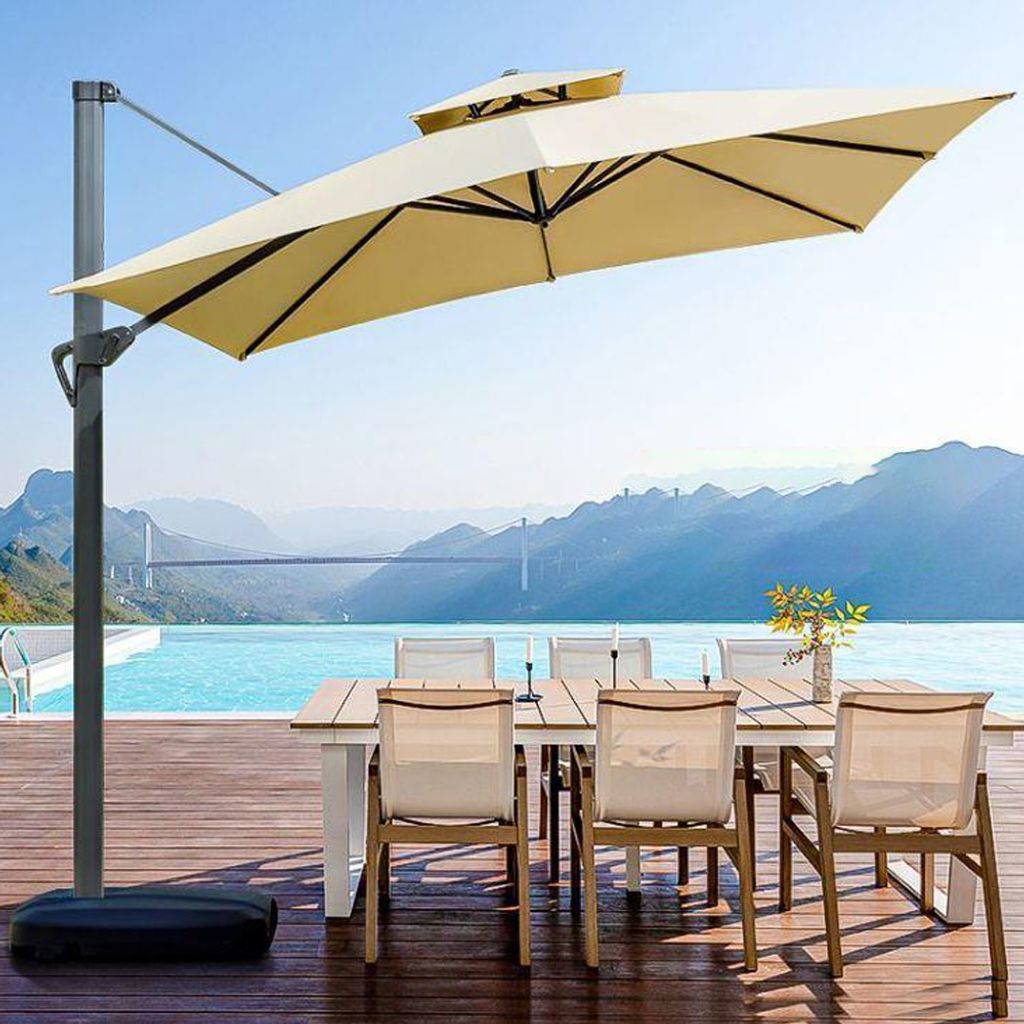 Grosser Sonnenschirm für den Außenbereich, Camping Sonnenschutz, Garten-Sonnenschirm Beige L255*H270cm