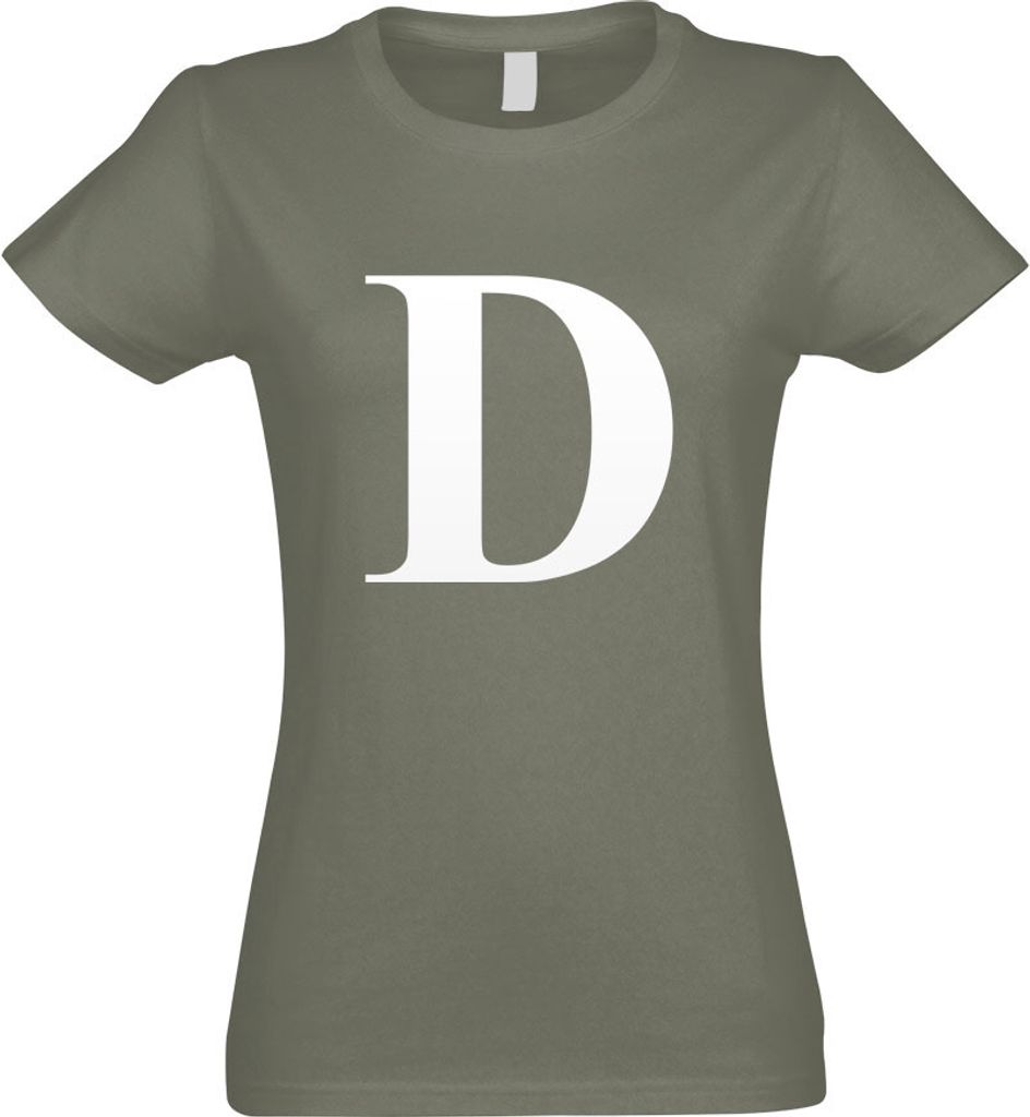 Kiwistar - T-Shirt tailliert - Damen - Olive - Buchstabe D - Alphabet - mit Motiv Bedruckt - Funshirt Design - Sport - Freizeit - Damen - S