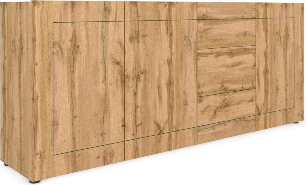 Meuble de rangement séjour Elios chêne 200cm pour vaisselle et linge