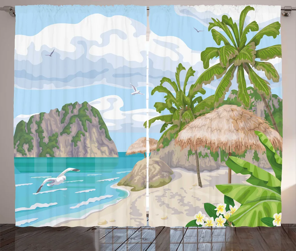 Rideau occultant décoratif vue mer 280x225 cm pour fenêtre large et baie