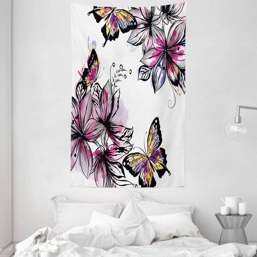 ABAKUHAUS Blumen Wandteppich und Tagesdecke, Blooms Botanik Bunte aus Weiches Mikrofaser Stoff Waschbar ohne Verblassen Digitaldruck, 140 x 230 cm,...