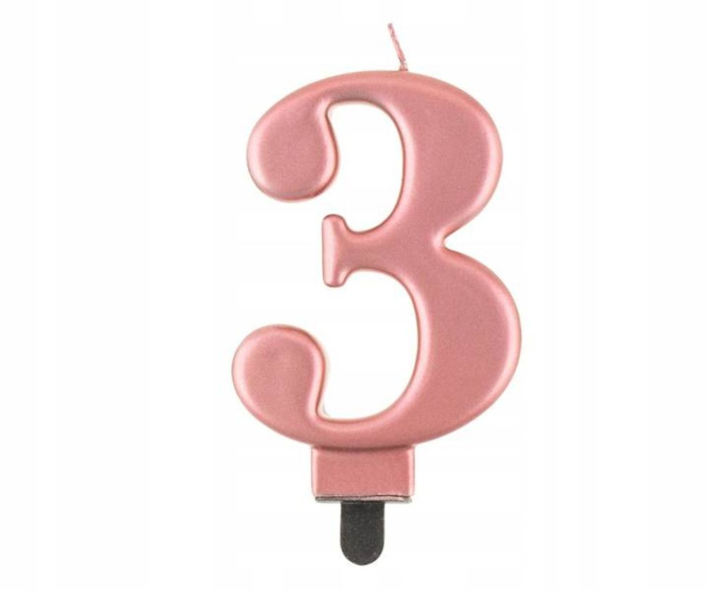 Świeczka cyferka 3, metalik Rose Gold, 8 cm Zdjęcie produktu 