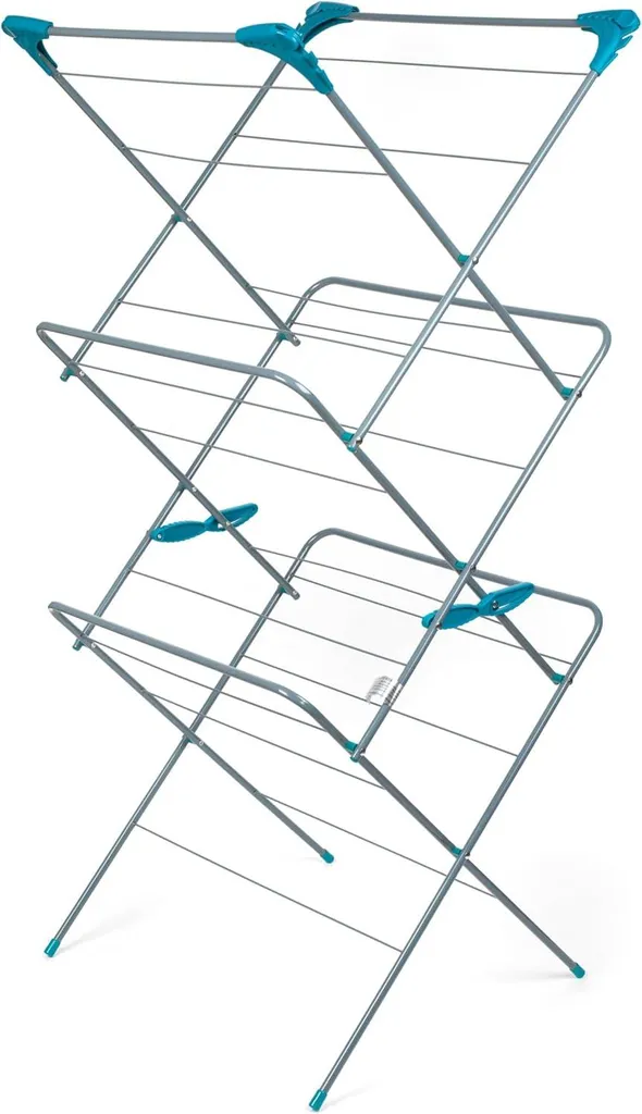 Étendoir à linge 3 niveaux turquoise en acier résistant de 138 cm