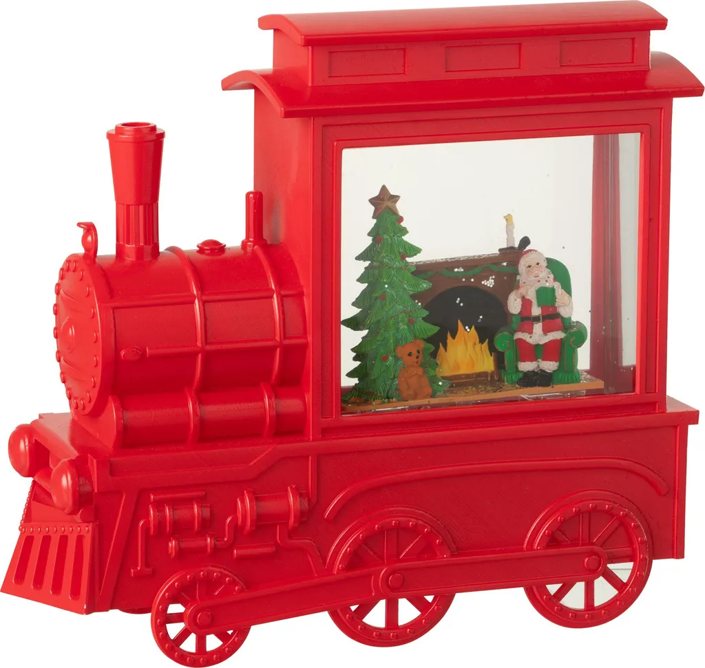 J-Line Globe d'eau locomotive de Noël rouge en plastique - Deco Fête