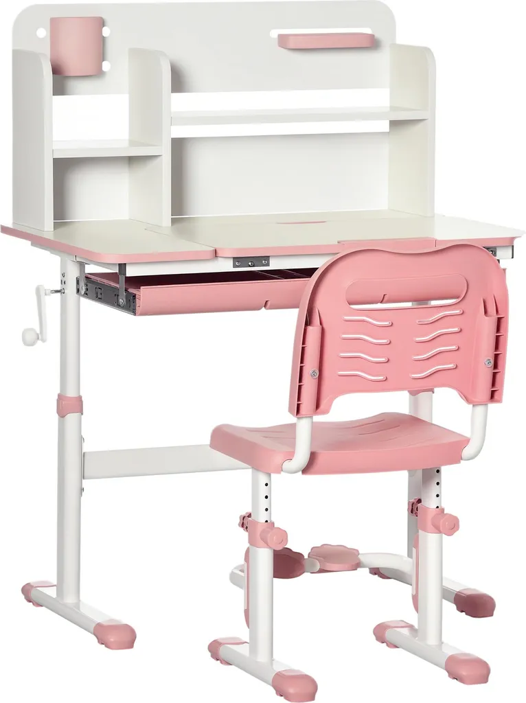 Bureau enfant avec chaise rose réglable en hauteur dès 3 ans 80x52 cm