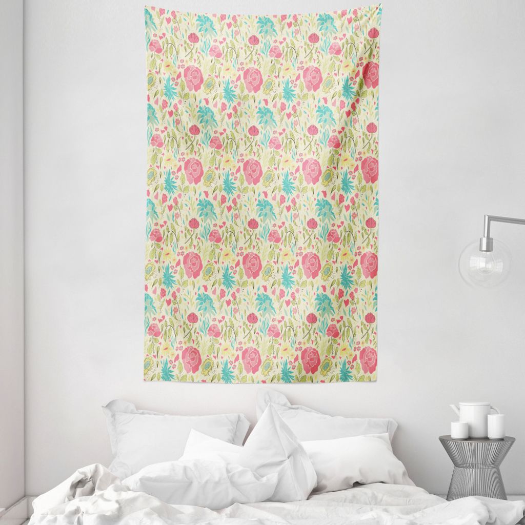 ABAKUHAUS Blumen Wandteppich und Tagesdecke, Blooming Frühlingssprösslinge aus Weiches Mikrofaser Stoff Waschbar ohne Verblassen Digitaldruck, 14...