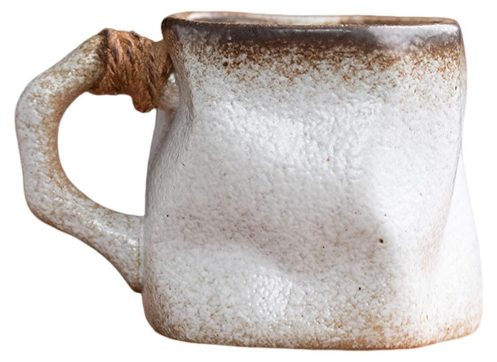 Handgefertigter Keramikbecher (320 ml) im Vintage-Stil, Tee- und Kaffeetasse mit Rattangriff, kreativem Spiraldesign und Farbverlaufsglasur, Trinkg...