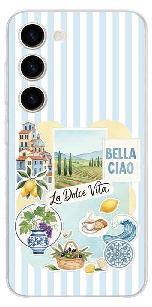 Flexible Hülle für das Samsung Galaxy S23, Kameraschutz, TPU Silikon transparent, Urlaub in Italien, italienische Spezialitäten, La Dolce Vita