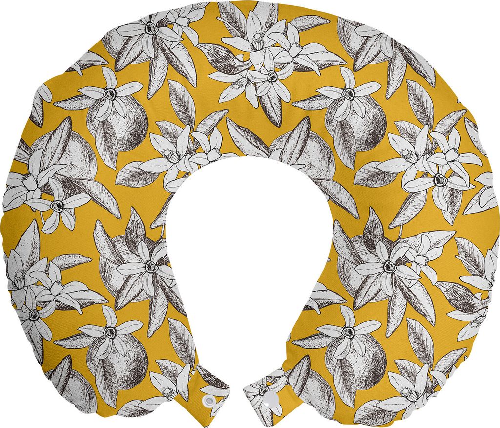 ABAKUHAUS Jahrgang Reisekissen Nackenkissen, Orange und Blumen, Schaumstoff Reiseartikel für Flugzeug und Auto, 30x30 cm, Erde Gelb Taupe