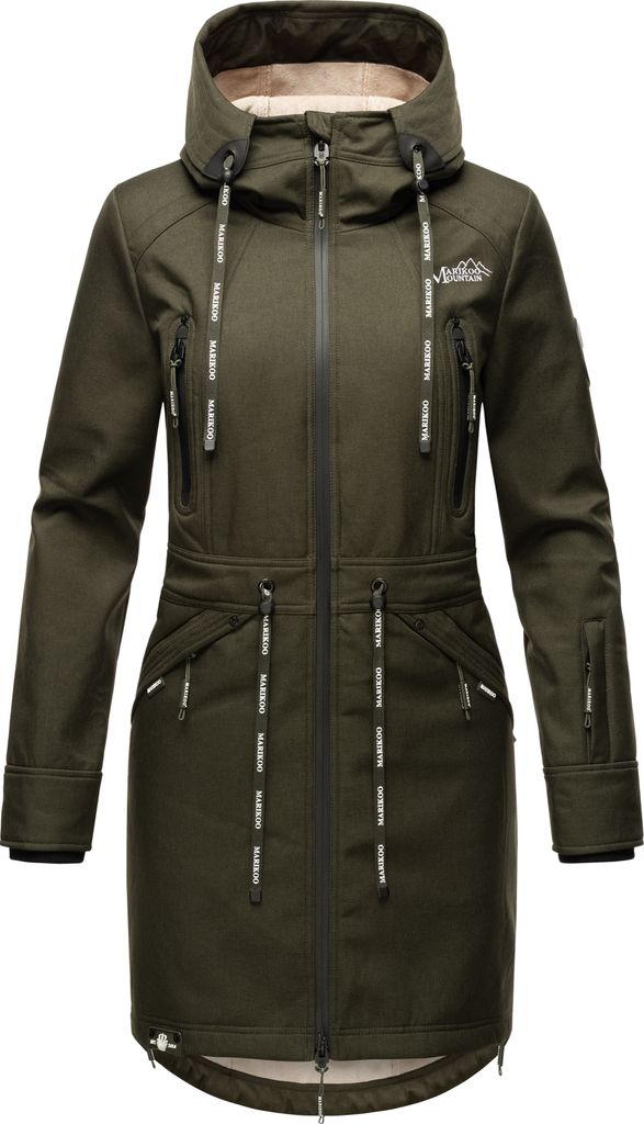 Marikoo Racquellee Wasserdichte Damen Softshell Outdoor Übergangsacke mit Kapuze Regenmantel Olive Gr. 36 - S