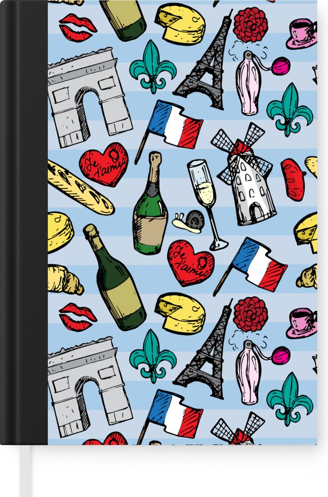 MuchoWow Notizbuch Tagebuch Haushaltsbuch Notebook A5 Paris - Muster - Frankreich - Notizblock - Notizheft - Notebook - Schreibblock - Papier