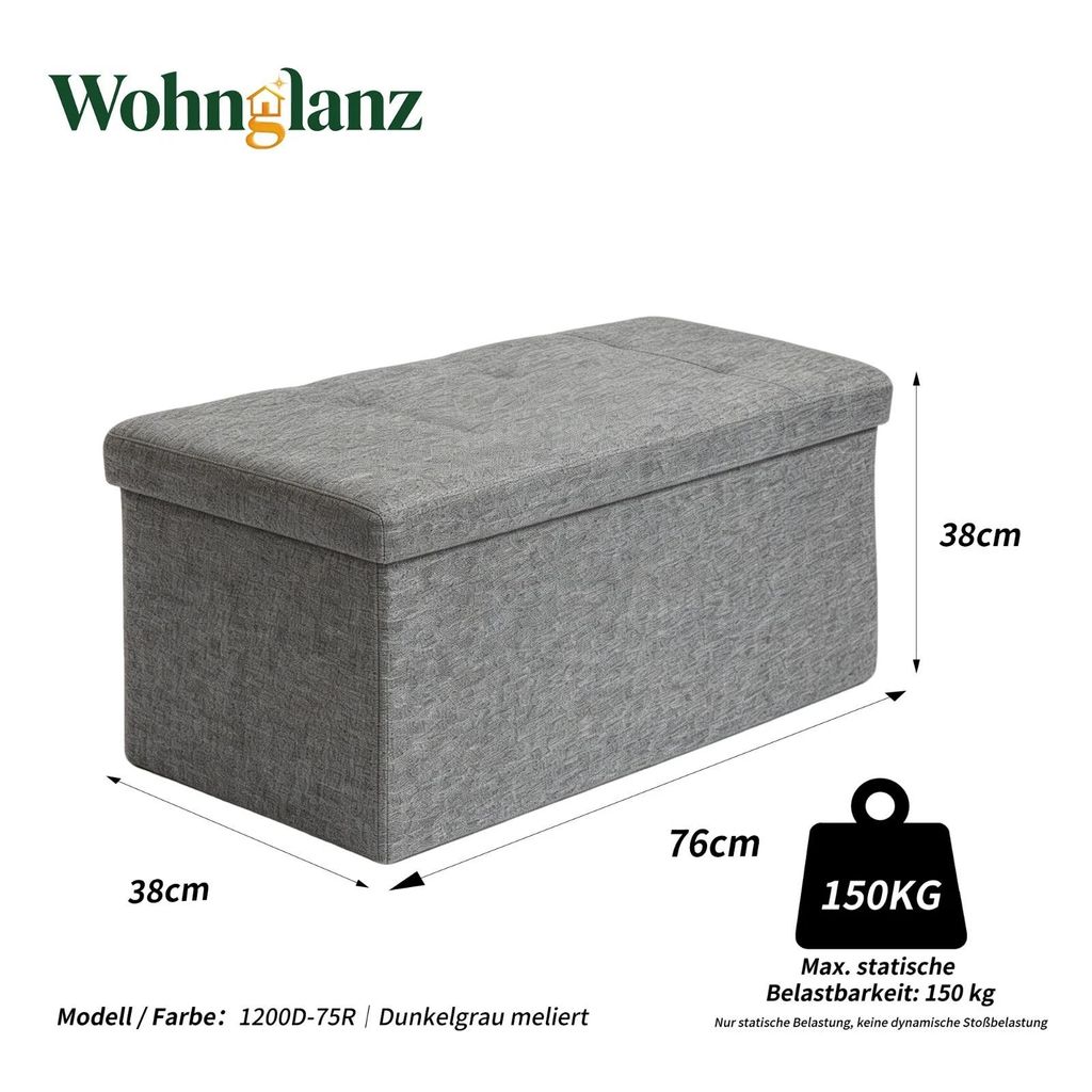 Faltbare Bettbank, Sitzbank und Stütze 76×38×38cm 150kg Produktbild 