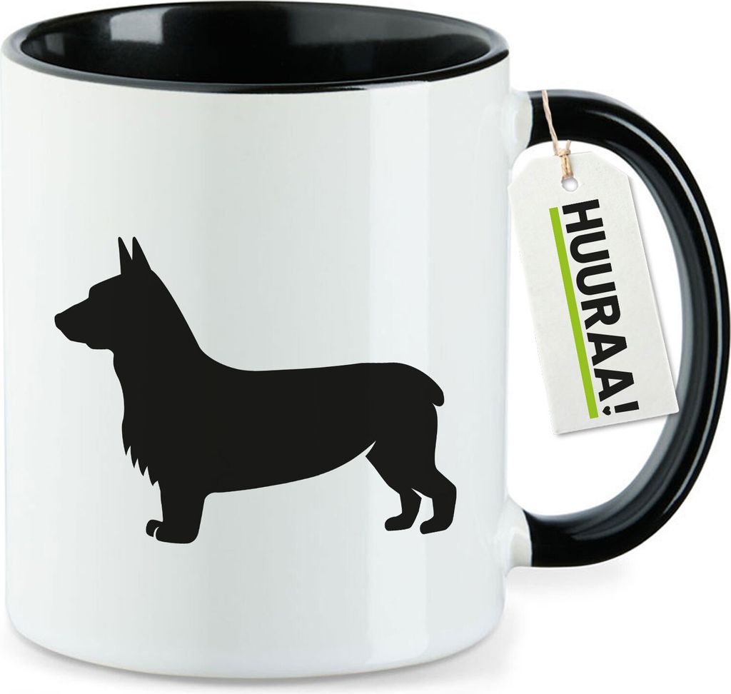 Huuraa Kaffeetasse Welsh Corgi Pembroke Silhouette 330ml Schwarz Keramik Kaffeebecher Geschenkidee