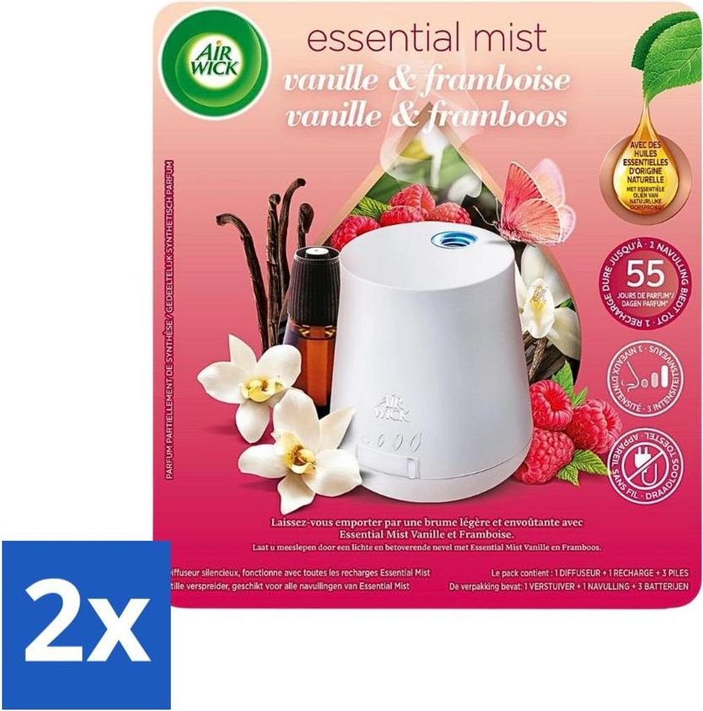 Air Wick Essential Mist – Automatischer Lufterfrischer-Starter-Kit – Vanille & Himbeere – 20 ml - Vorteilspack - 2 Stücke