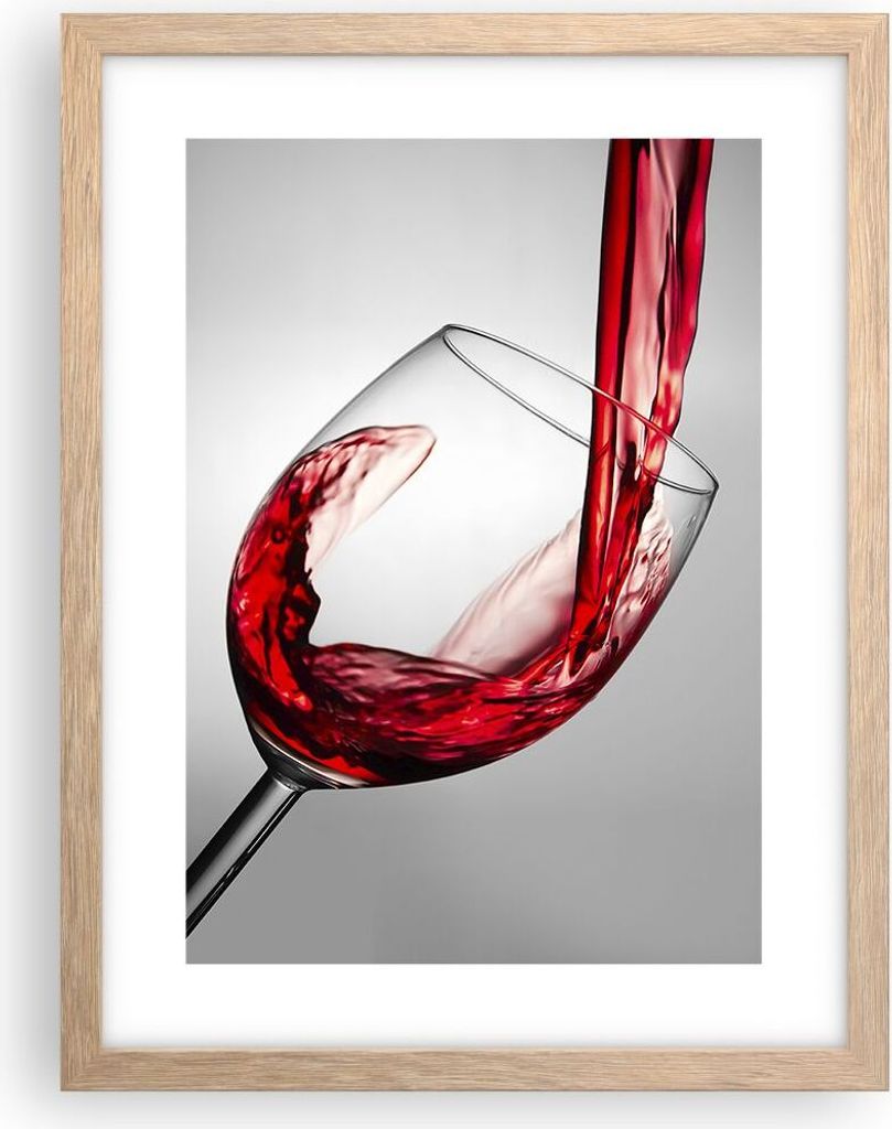 Gerahmtes Poster - Rahmen in heller Eiche - Trinken glas wein - 30x40 cm - Wand Bild - Wanddeko - Wandbilder - Wandposter - Bilderrahmen - Bilder -...