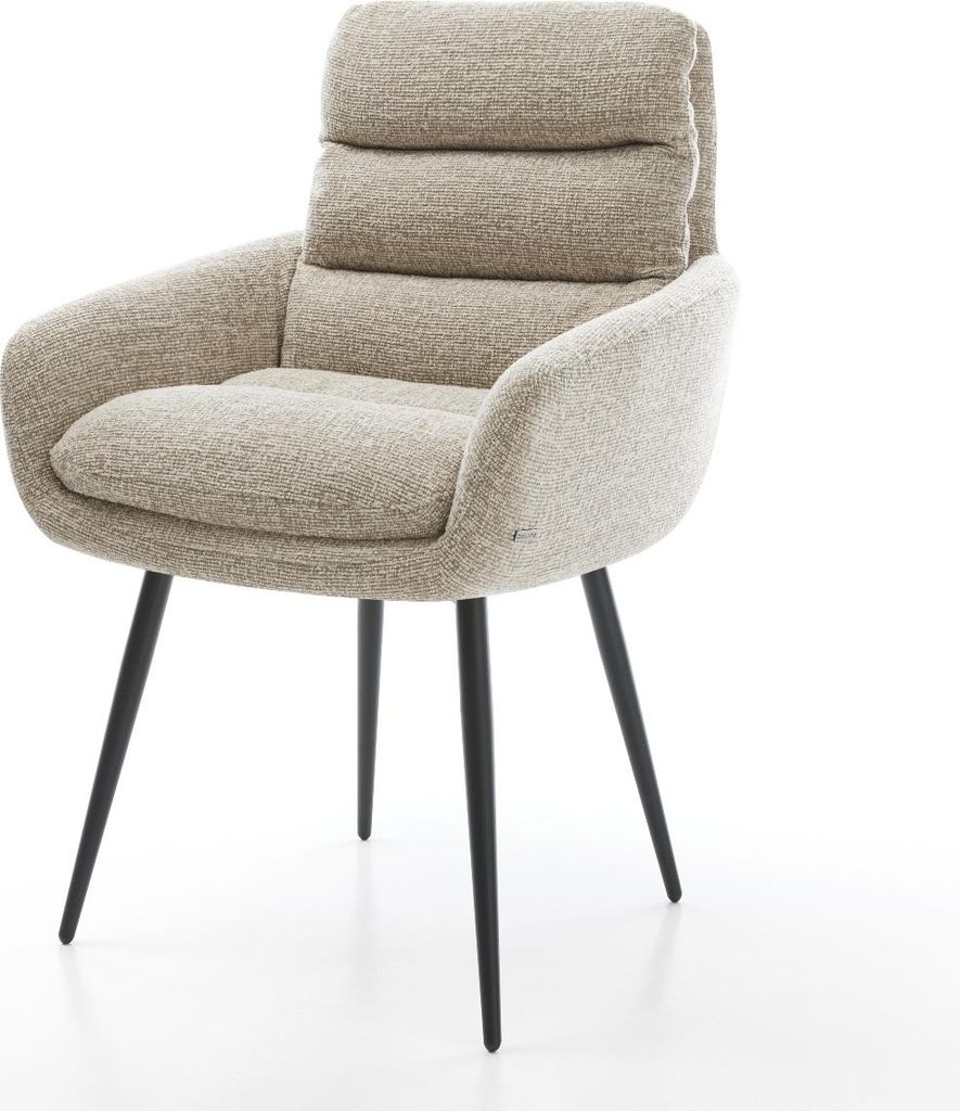 DELIFE Esszimmerstuhl Abelia-Flex mit Armlehnen Webstoff Soft Beige 4-Fuß konisch Schwarz