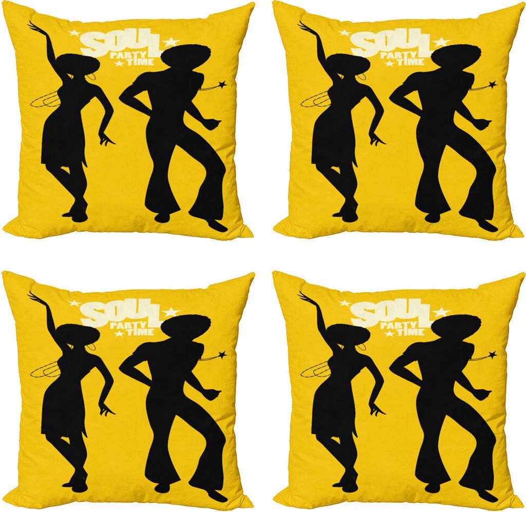 ABAKUHAUS irre Kissenbezug Set (4 Stück), Soul Party Time Typography, Moderner Doppelseitiger Digitaldruck, 50 cm x 50 cm, Charcoal Grau Gelb