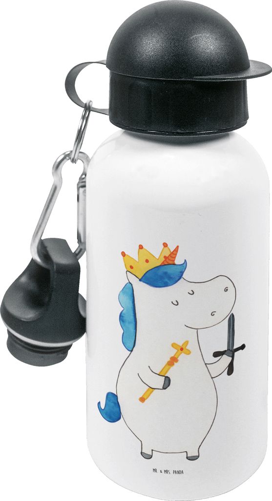 Mr. & Mrs. Panda Wasserflasche Einhorn König mit Schwert - Weiß - Geschenk, Trinkflasche Kita, Einhörner, Ritter, für den Kindergarten, Kinder,...