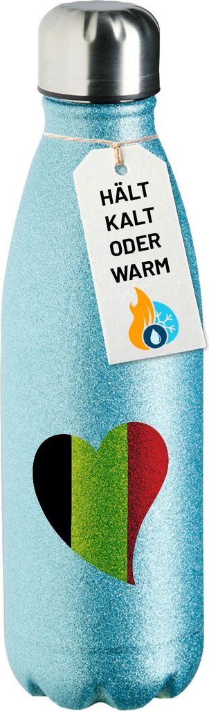 Huuraa Trinkflasche Belgien Flagge Herz 500ml Blue Edelstahl Wasserflasche Trinkflasche Geschenkidee