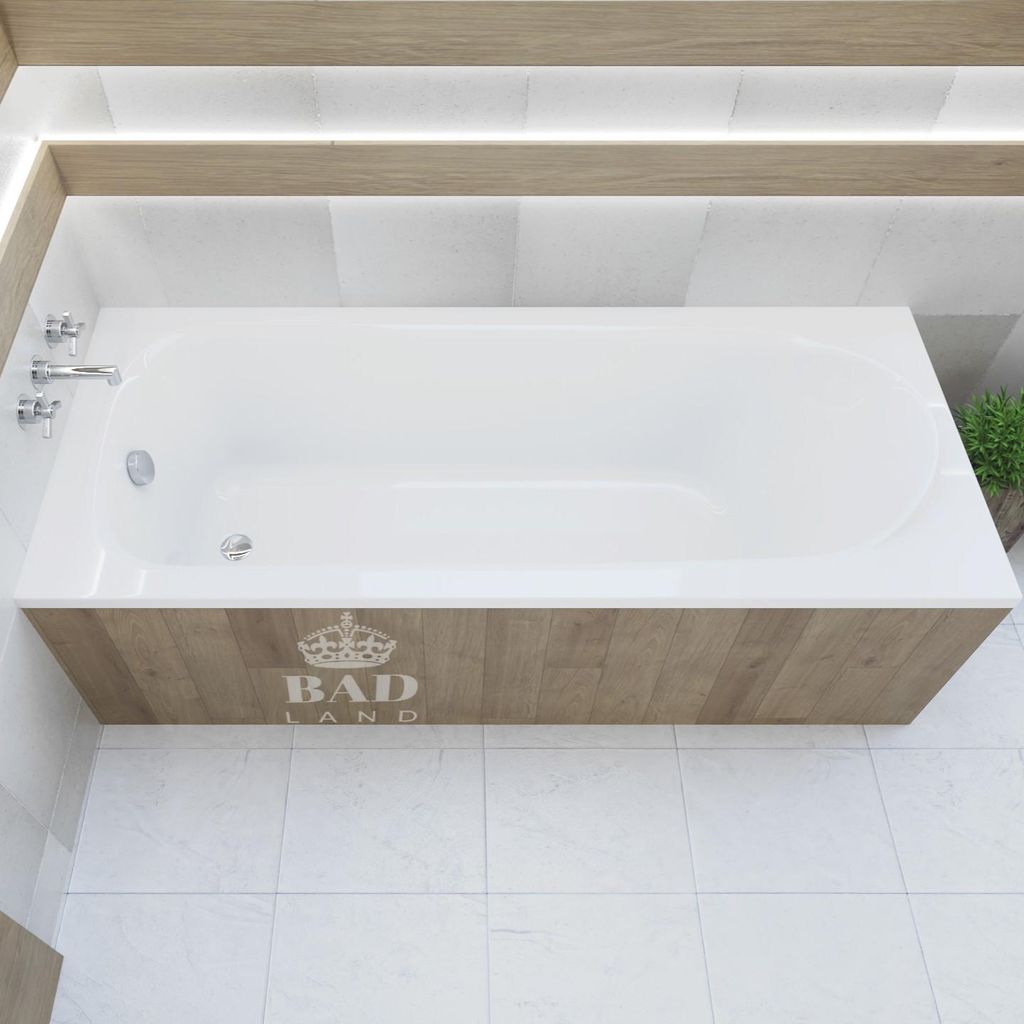 BADLAND Badewanne Rechteck Medium 160x75 mit Ablaufgarnitur, Füßen und Styroporverkleidung GRATIS