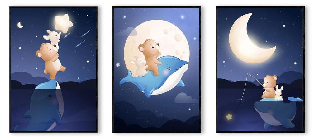 Postertech 3er Kinderzimmer Poster Set Tiere Mond und Produktbild 
