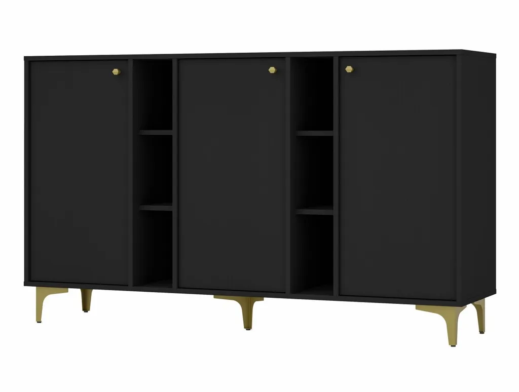 Commode large IROS 1 noir graphite et or - Meuble de rangement chic