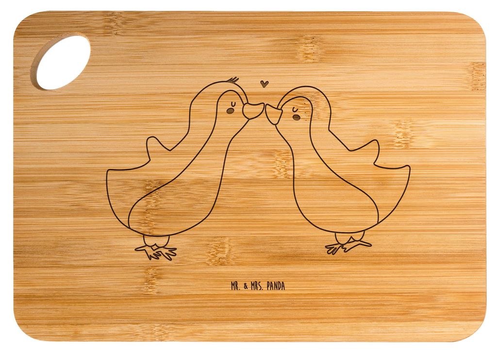 Mr. & Mrs. Panda Schneidebrett Pinguine Kuss - Transparent - Geschenk, Valentinstag, für Freundin, Holzbrettchen, Brett, Hochzeitstag, holzschneid...