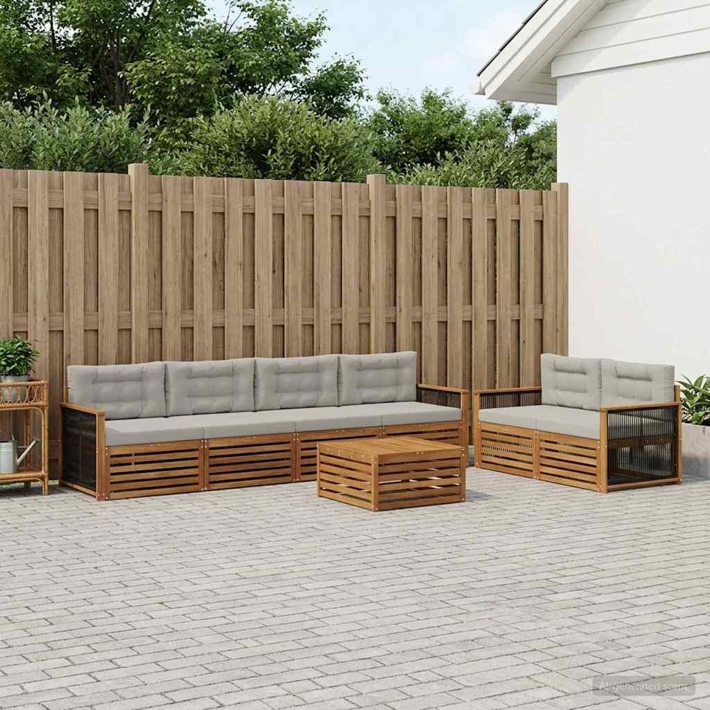 Möbel Outdoor-Sofagarnitur mit Kissen 7 pcs Natürlich und HellgrauGartensofas - Gartensofas c1118