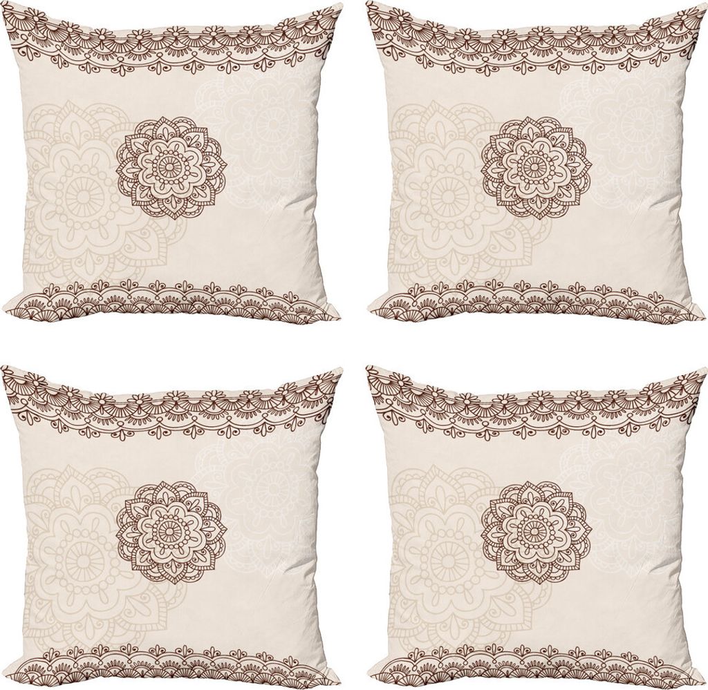 ABAKUHAUS Ethnisch Kissenbezug Set (4 Stück), Geometrische Linien wirbelt, Moderner Doppelseitiger Digitaldruck, 60 cm x 60 cm, beige Braun