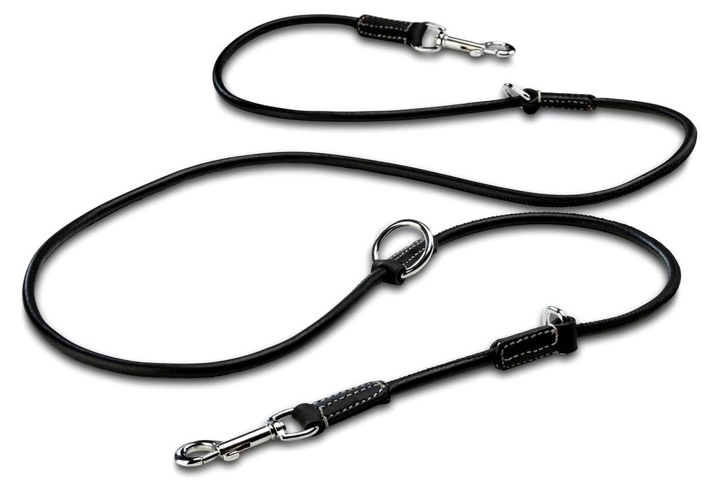 Hundeleine aus Leder 2,0m Rund-Lederleine schwarz | Führleine mit Edelstahl-Karabiner | Verstellbare Hunde Leine Denise (Schwarz)