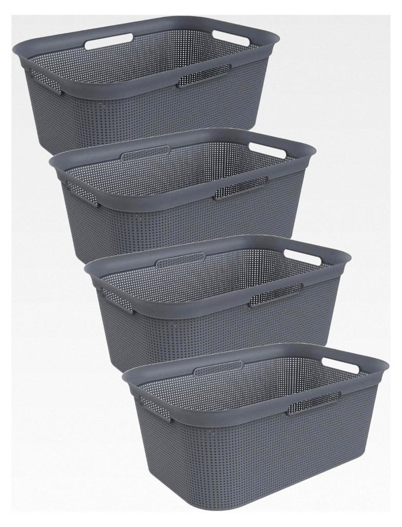 Wäschekorb 4er-Set 40l, Kunststoff, anthrazit, 4 x 40l (59,6 x 39,6 x 23,2 cm)