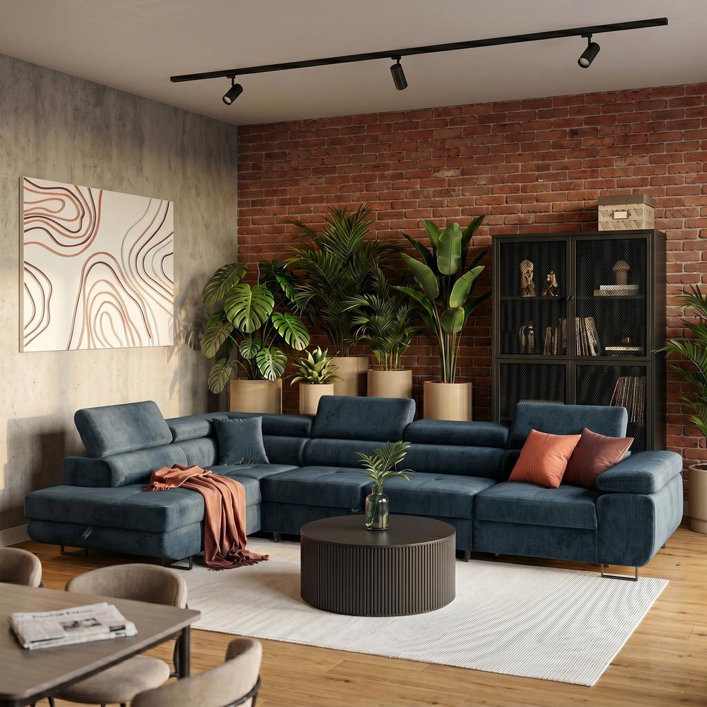 NEXT COLLECTION Ecksofa Wild Maxi Links, Modernes Ecksofa mit Schlaffunktion, Vouge 13 Deep Ocean