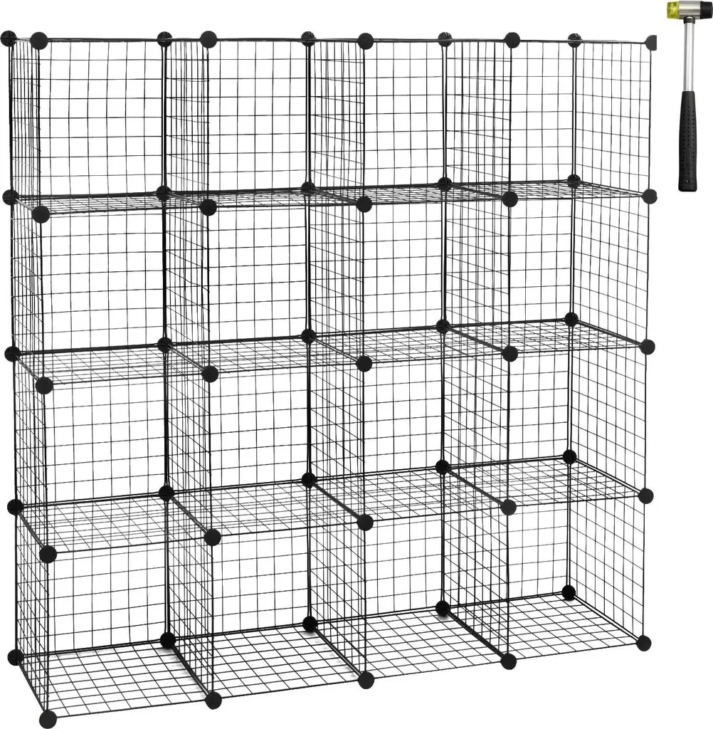 Armoire modulaire pour dressing et bureau 16 cubes maille de fer Noir