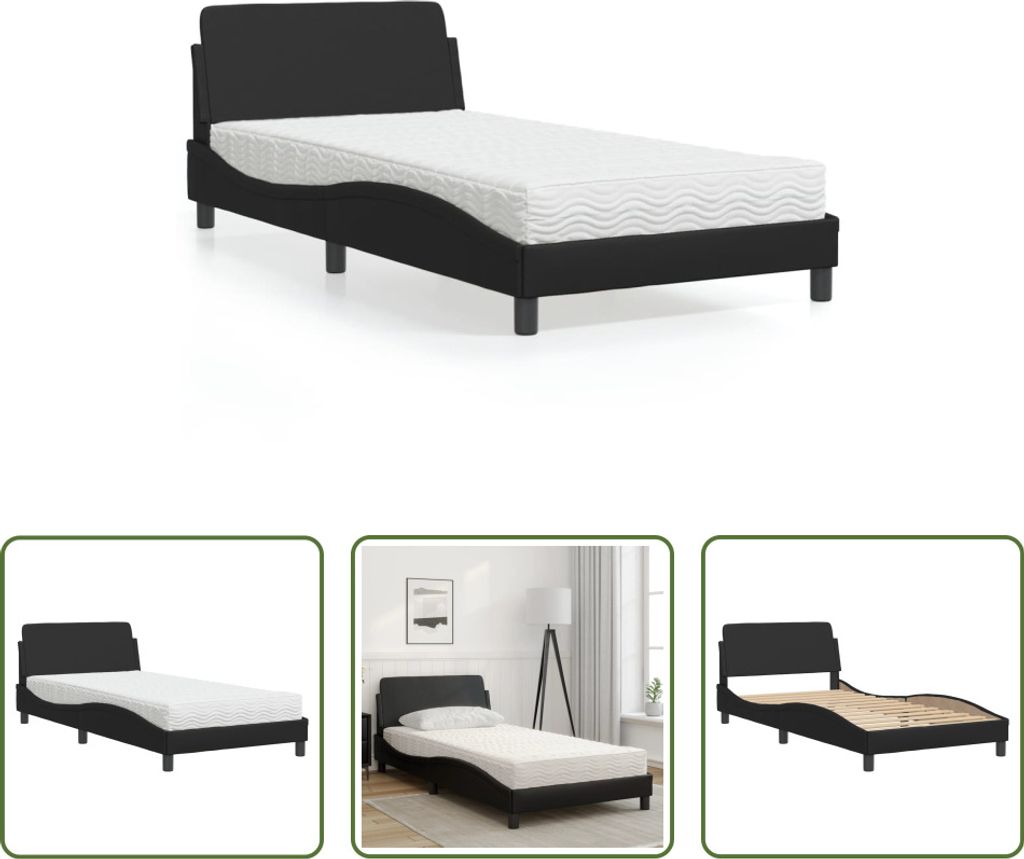 The Living Store Bett mit Matratze Schwarz 100x200 cm Kunstleder