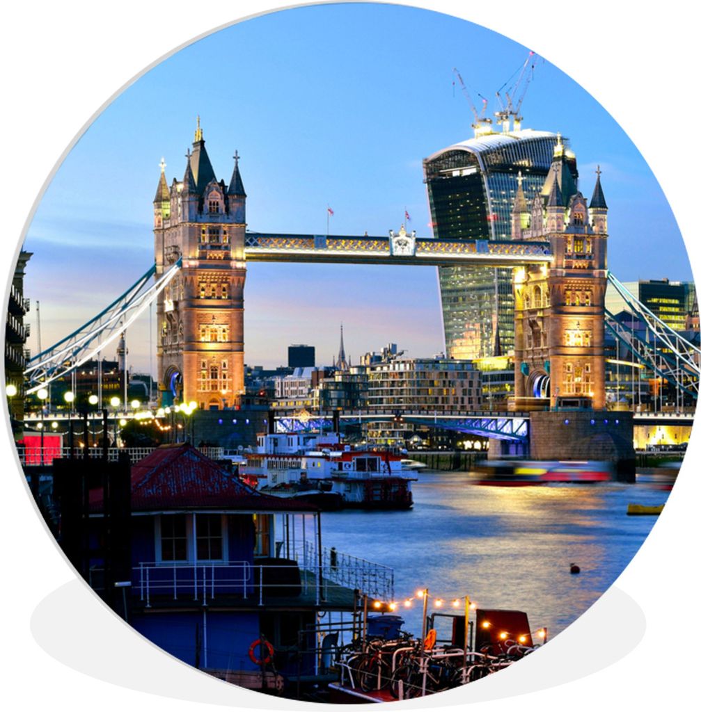 MuchoWow Rundes Wandbild - Runde Bilder Die beleuchtete Tower Bridge in London Ø 90 cm Kreis Wanddekoration Kunststoff - Wandkreis - Wandschmuck...
