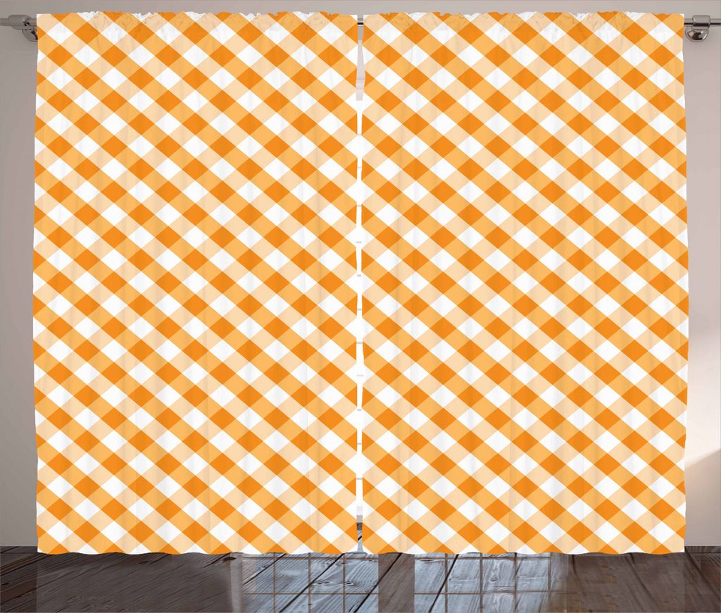 ABAKUHAUS Orange und Weiß Rustikaler Vorhang, Gingham-Checks, Wohnzimmer Universalband Gardinen mit Schlaufen und Haken, 280 x 225 cm, Orange und ...