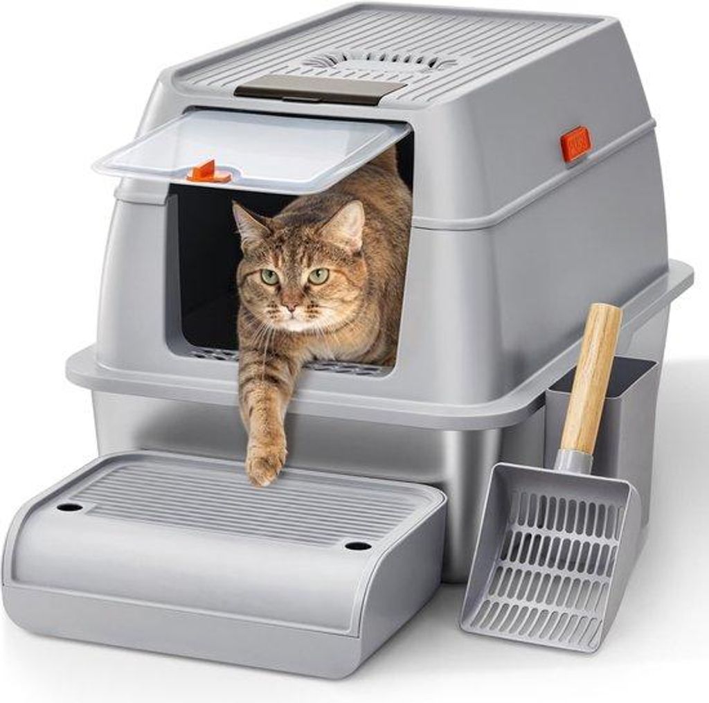 Grossaufbewahrung für Katzen aus Hochwert-Eduelstahl mit Schrankdeckel, großzügig, leicht zu reinigen, katzenfrei, mit Katzenfutter-Schaufel und...