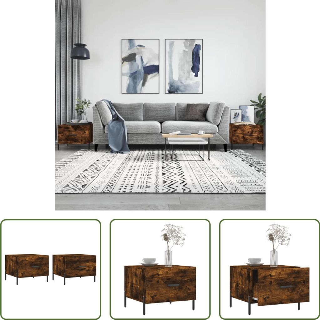 The Living Store Couchtische 2 Stk. Räuchereiche 50x50x40 Produktbild 