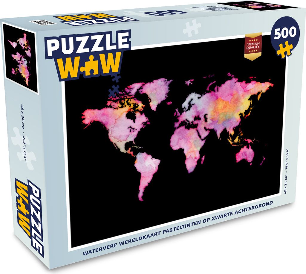 MuchoWow Puzzle 500 Teile Weltkarte - Aquarell - Rosa - 500 Teile - Kinder - Selberbauen - Puzzlespiele