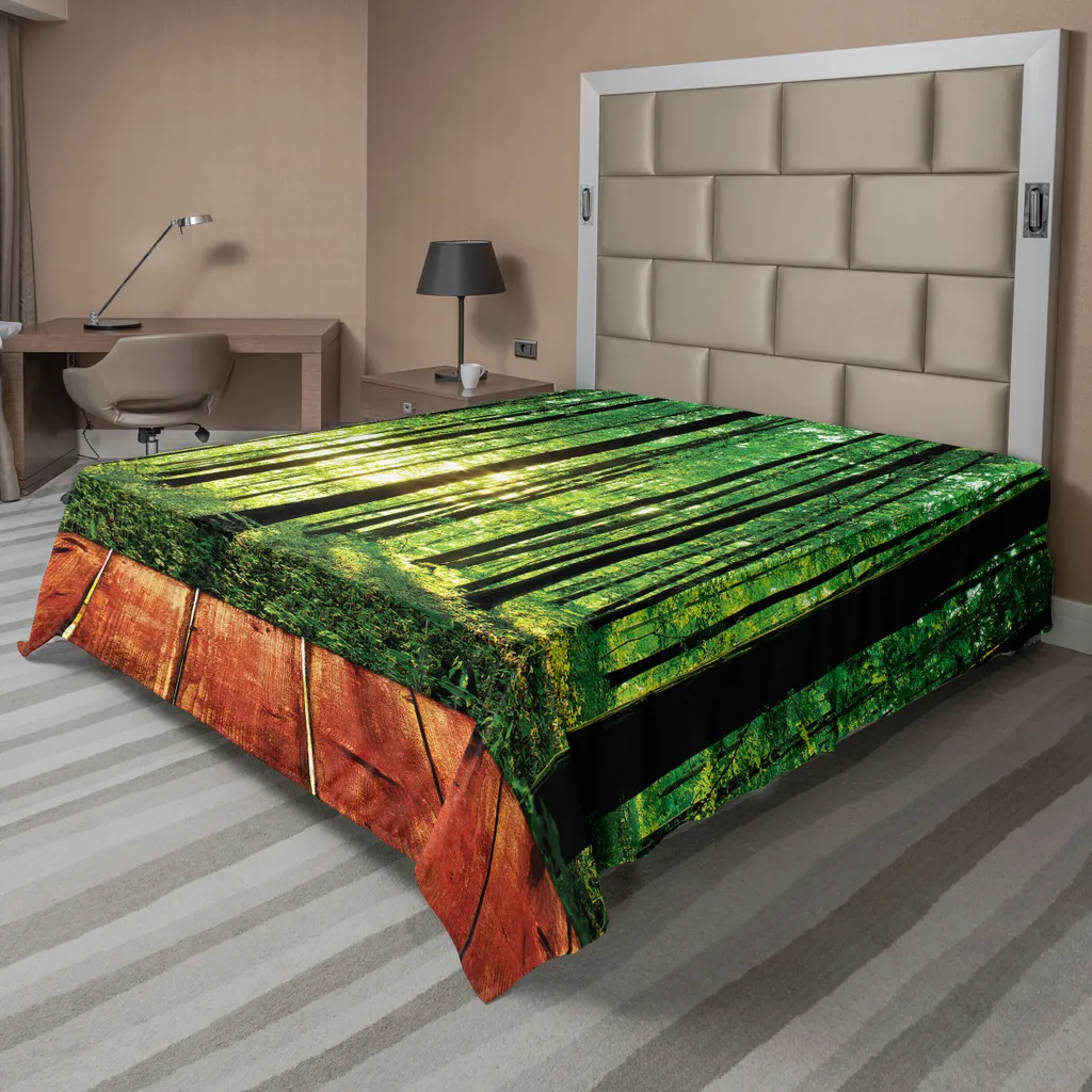 Drap de lit forêt ABAKUHAUS 244x205 cm, impression artistique vert brun